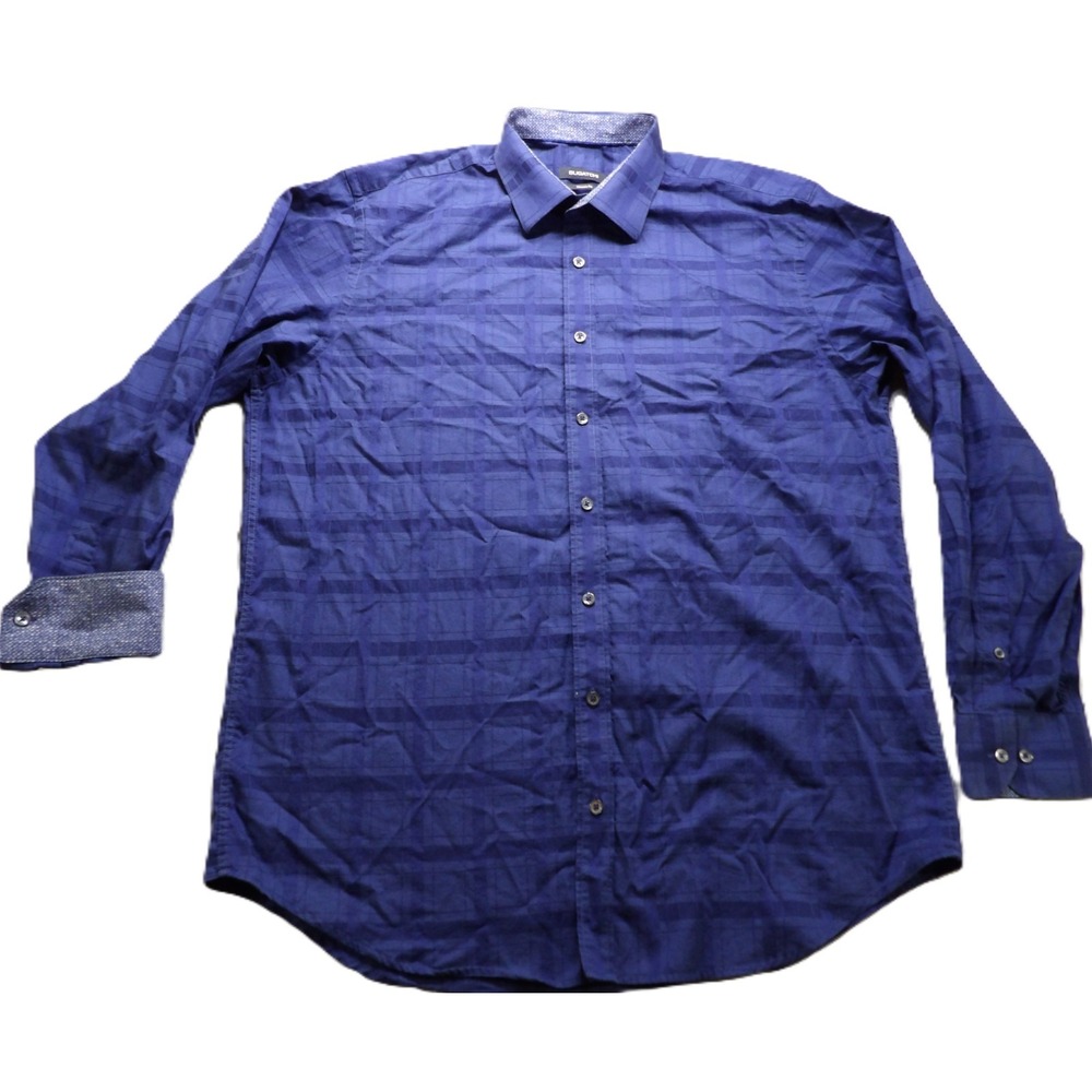 Bugatchi Men Long Sleeve Button Down Shirt Blue Plaid Classic Fit Large L Cotton